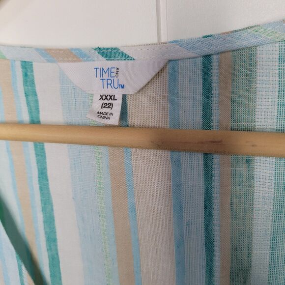 Time and Tru Womens Top Size 3X Striped Linen Blend Sleeveless New - Picture 4 of 8